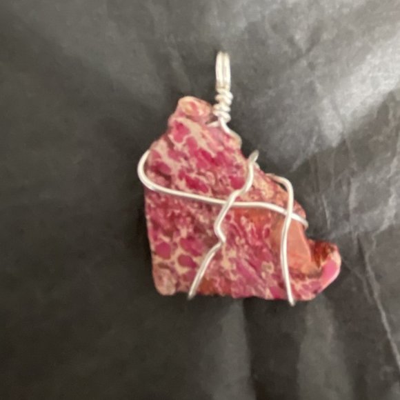Pink Jasper Chunk Wire Wrapped Pendant Handcrafted - Picture 4 of 4
